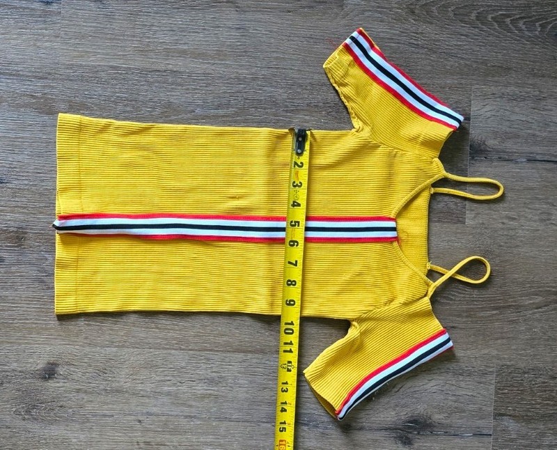 Yellow Ribbed Knit Cold Shoulder Square Neck Spaghetti Strap Top One Size gallery