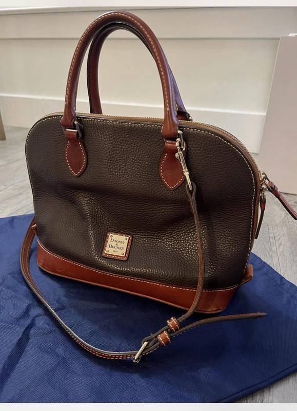 Dooney & Bourke Brown Pebbled Satchel Top Handle, Detachable Strap, Dust Bag