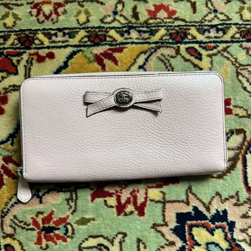 COACH Women’s Wallet Leather Pink with Bow | Purse Zip Around