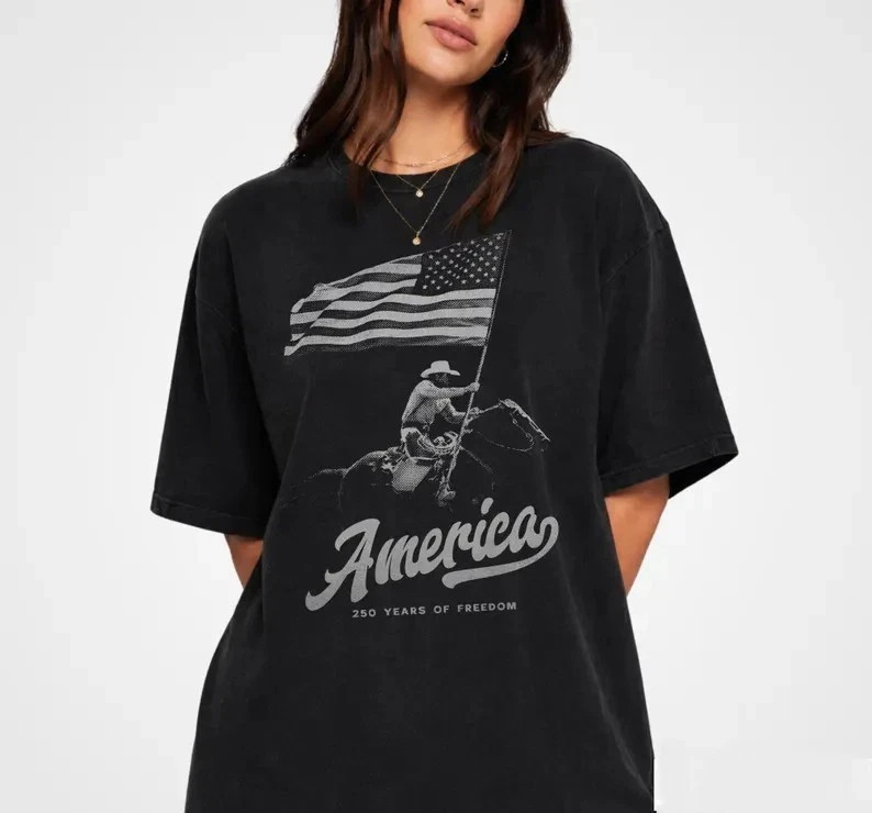 T-Shirt America 250th Anniversary – Patriotic Cowboy Rodeo, American Flag Indepe