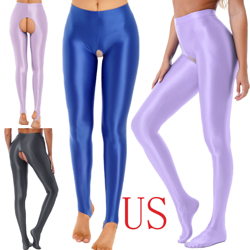 Women's Pantyhose Shiny Footed Tight Oily Bright Shimmery Open Crotch Stockings gallery