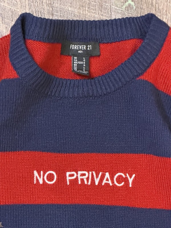 Forever 21 No Privacy Striped Knit Sweater Mens Large Red Navy Streetwear Grunge gallery