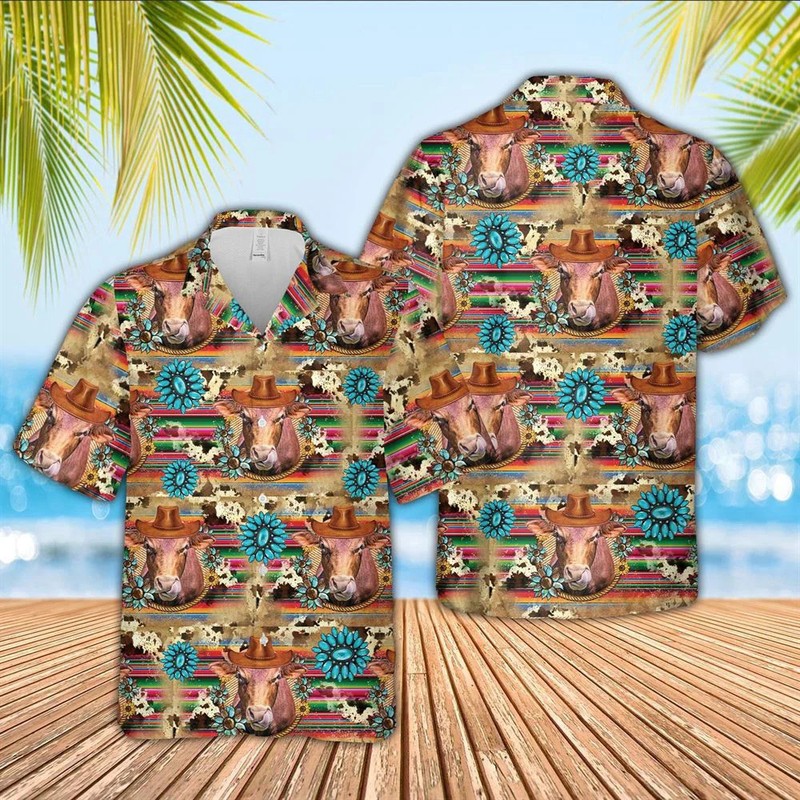 Hawaiian Cow Shirt, Beefmaster Cowboy Pattern 3D Hawaiian Shirt, Animal Hawaiian