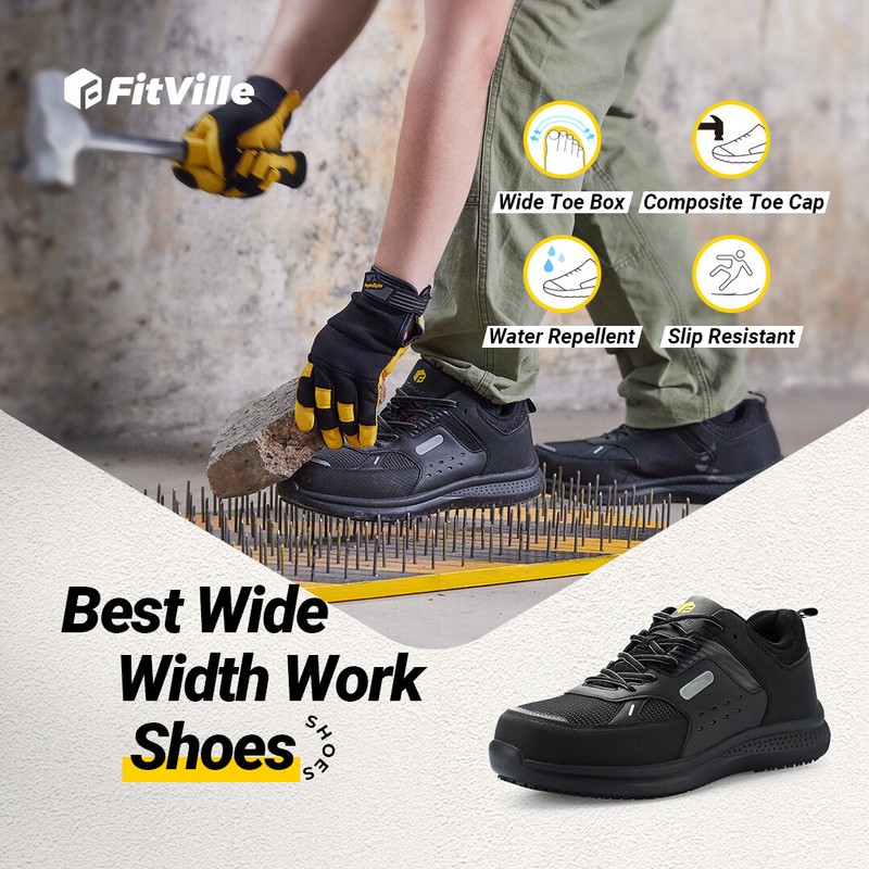 FitVille Men's Extra Wide Work Safety Shoes Composite Steel Toe Slip Resistant gallery