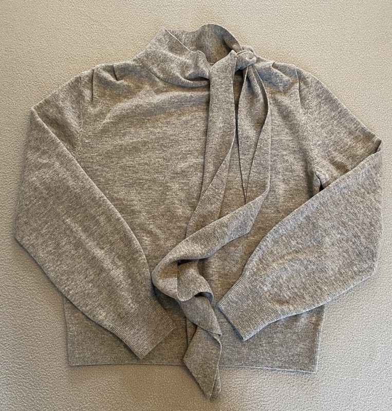 & OTHER STORIES JUMPER PARIS ATELIER SZ SMALL 100% MERINO WOOL GREY MOCK BOW