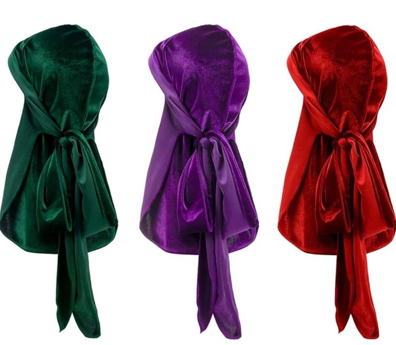 Tatuo 6 pack Stretchable Luxury Velvet Durag Cap Straps Headwraps.