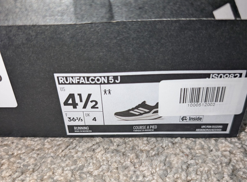 BRAND NEW Adidas Runfalcon 5 J Running Sneaker Black/White Size 4.5 Youth gallery