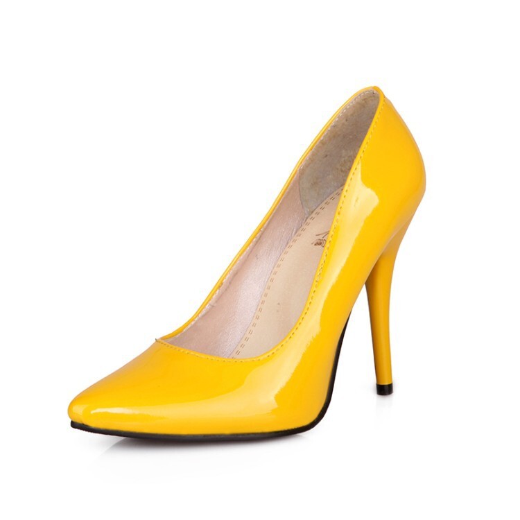 Womens Wedding Dress Formal Shoes Shiny Leather High Heel Classic Pump Plus Size