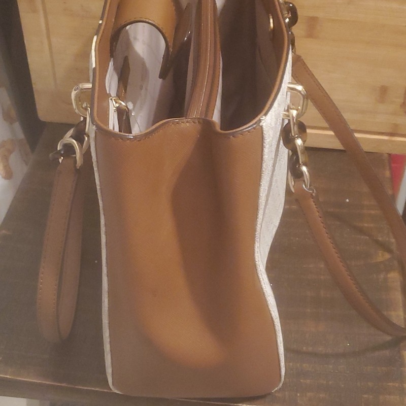 Michael Kors Signature Logo Tote Bag Large Zip Lined Inner Pockets Brown Beige gallery
