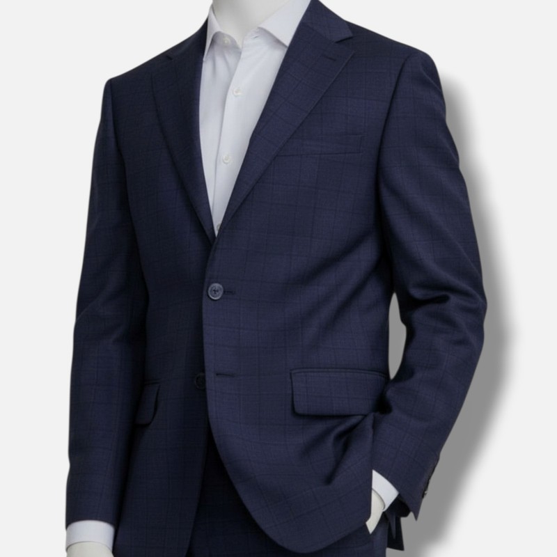 Calvin Klein Men’s Blue Slim-Fit Wool-Blend Stretch Plaid Suit Jacket Size 44L