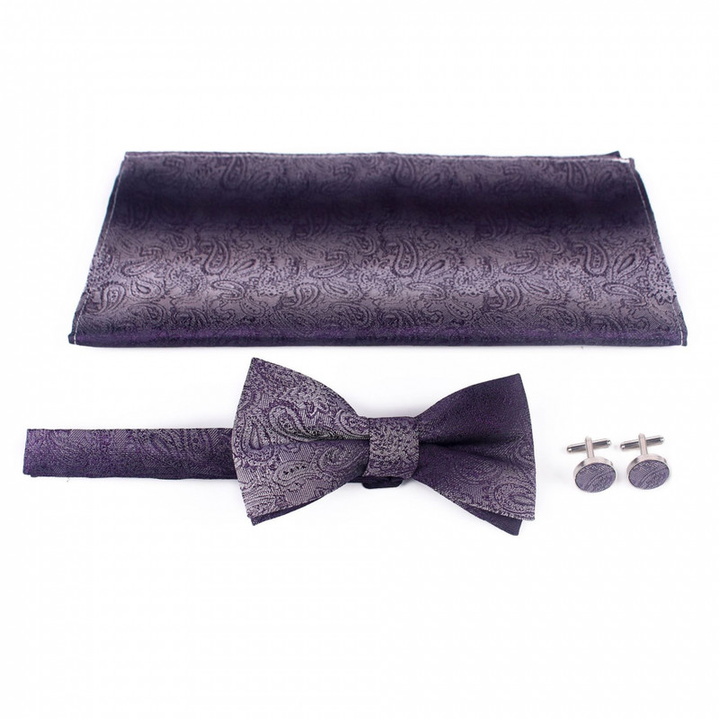 Mens Paisley Floral Pocket Square Bow Tie Cufflinks Wedding Set gallery