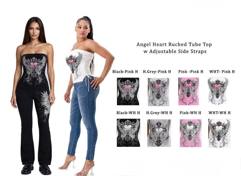 Angel Heart Ruched Tube Top w Adjustable Side Straps