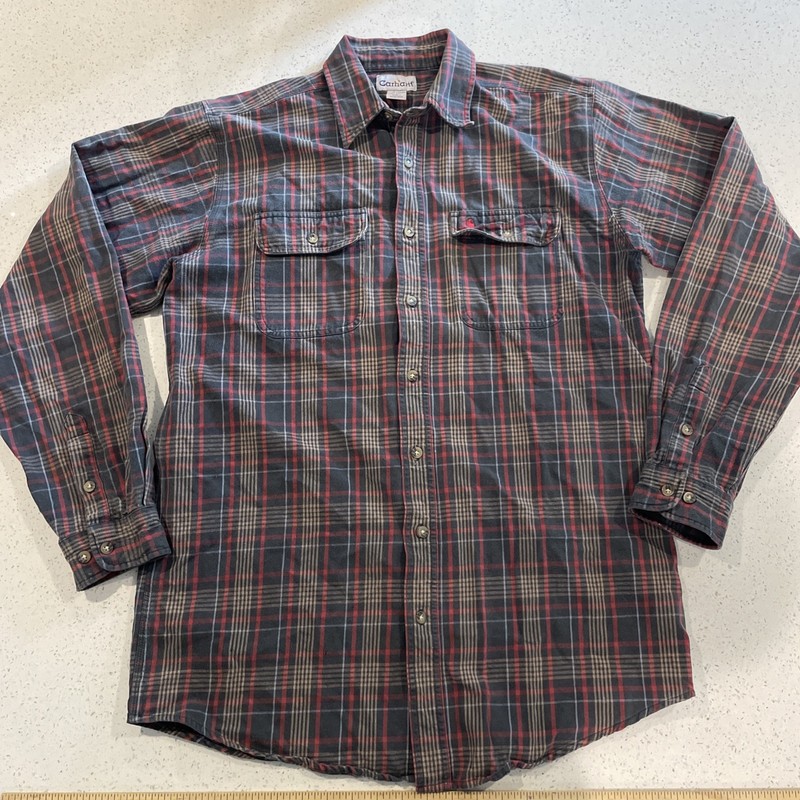 Carhartt Hubbard Plaid Flannel Shirt Mens Large Tall Red Thick Heavy Button Up