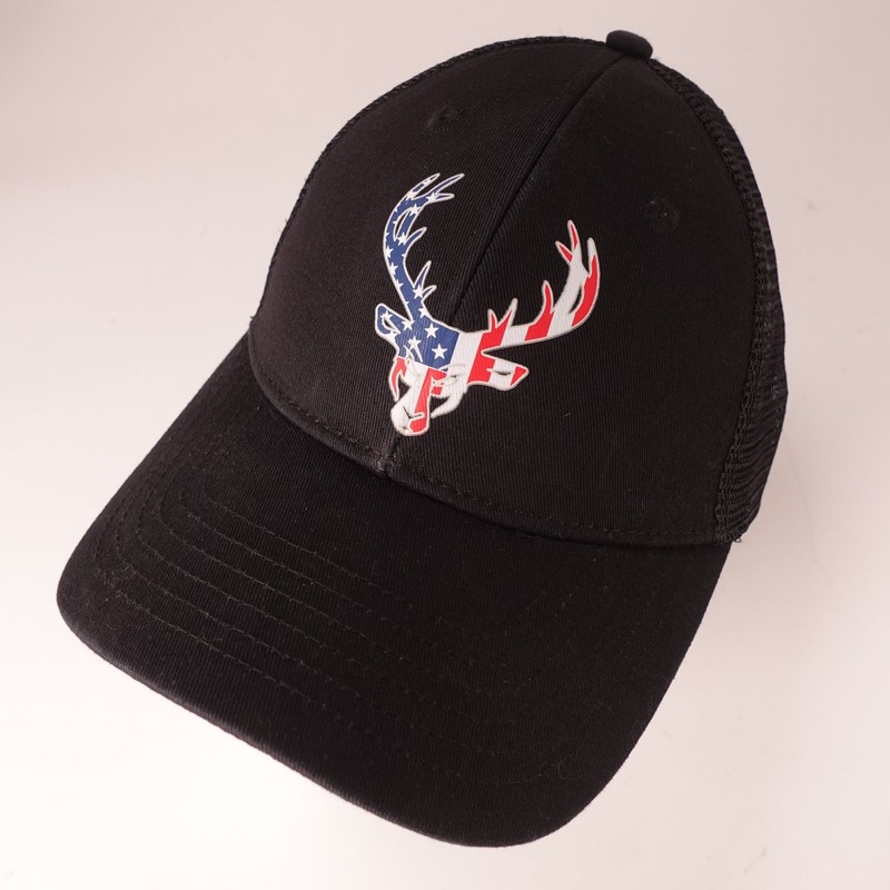 Buckedup Hat Trucker American Flag Antlers Men’s Adjustable Black