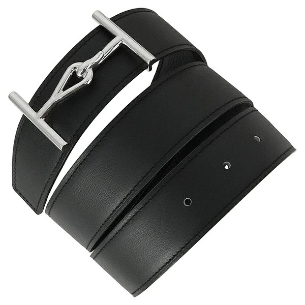 New Auth HERMES Jumbo belt Reversible Black Silver Togo Leather Men