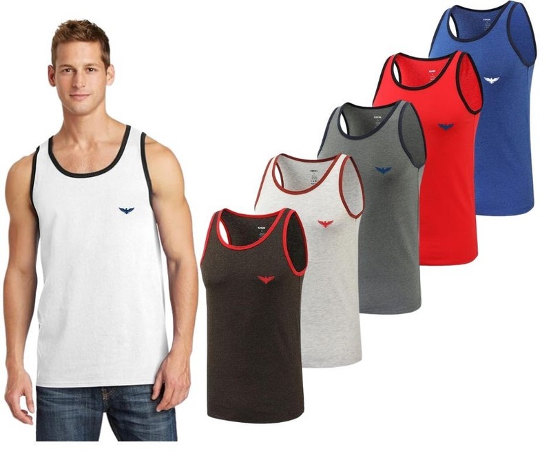 (5 Pack) Men’s Pacific Eagle 100% Cotton Two Tone Crew Neck Tanks Tops