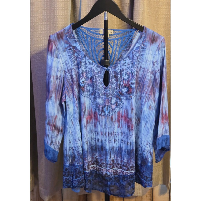Live And Let Live Crochet Detail Boho Bell Sleeve Blouse Women’s Size XL