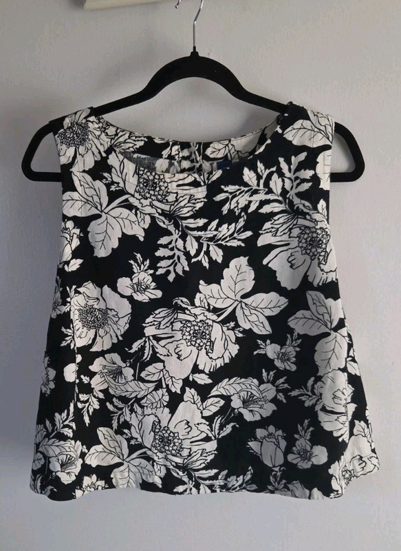 Old Navy Womens Linen Blend Crop Tank Top Size 2X Black/White Floral