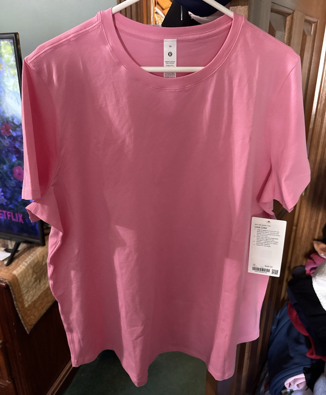 Lululemon Women’s Pink Solid Crew Neck Short Sleeve Cotton Jersey T-Shirt 16