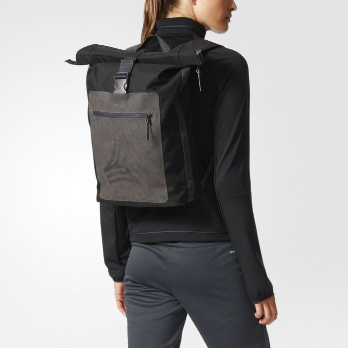 Adidas Tango Backpack, Zipped Main Compartment With Buckled Roll Top, Black, New