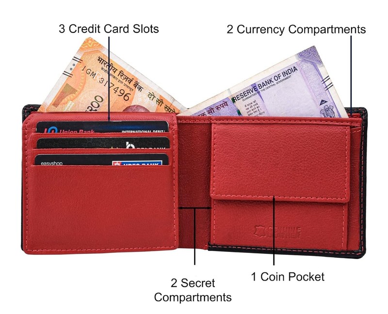 NEW BLACK/RED BI-FOLD LEATHER MEN'S WALLET RFID PROTECTION GIFT ITEM gallery