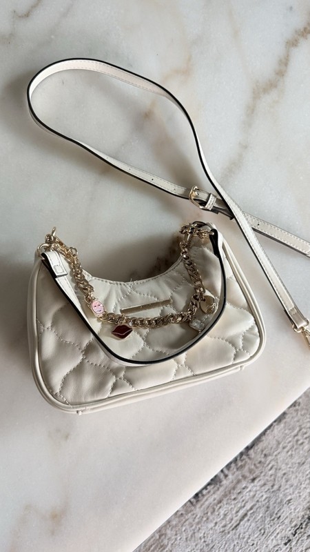 NEW Aldo Cream Quilted Shoulder Bag Gold Chain Charm Detachable Crossbody Strap