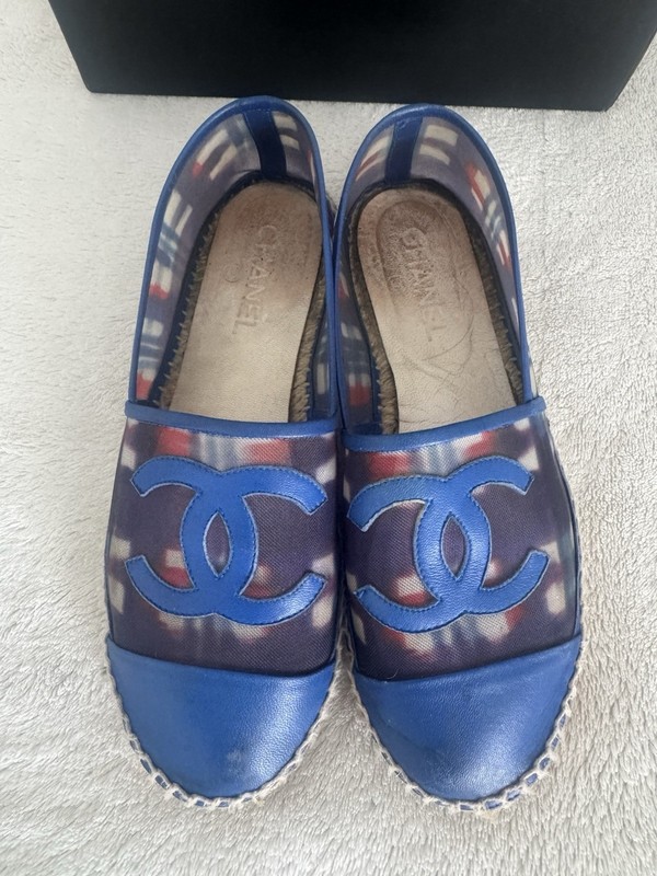 Auth CHANEL Espadrilles G29762 Blue Red White Chemical Fiber Leather Shoes 39 gallery