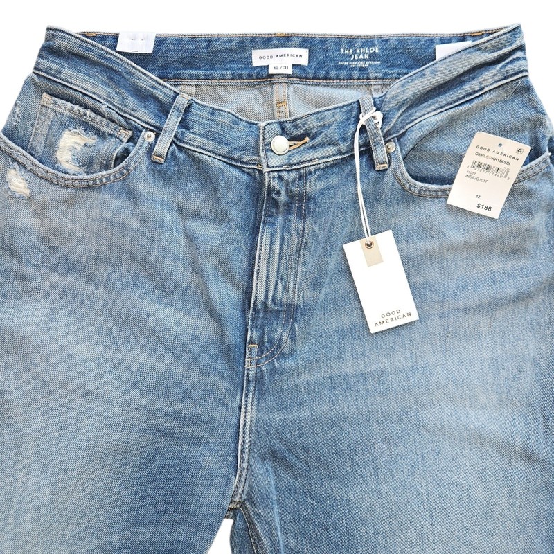 Good American Khloe Super High-Rise Jeans 12/31 Distressed Split Hem NWT $188 gallery