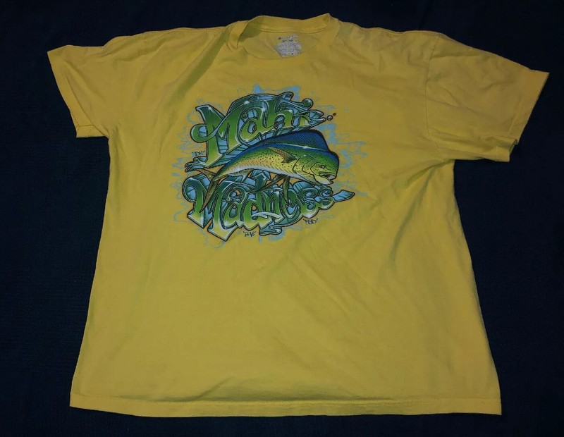 Columbia Mahi Madness yellow fish mens shirt XXL PFG graphic t DR BAB NcD