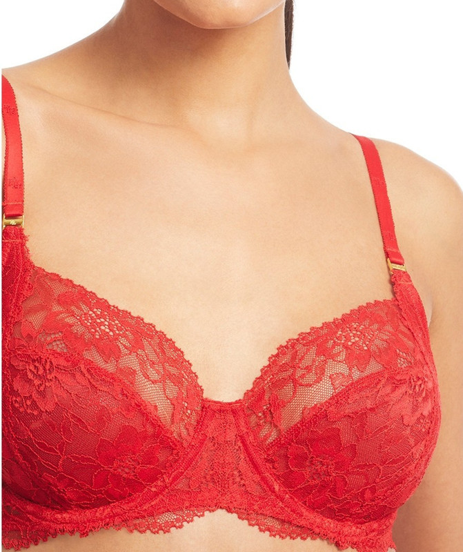 LAUREN RALPH LAUREN Unlined Lace Full Coverage Bra sz 34DDD Ruby Red 4L0026