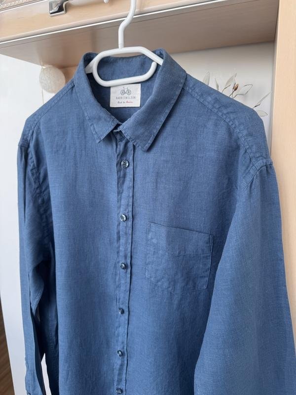 mens harris wilson shirt navy linen L gallery