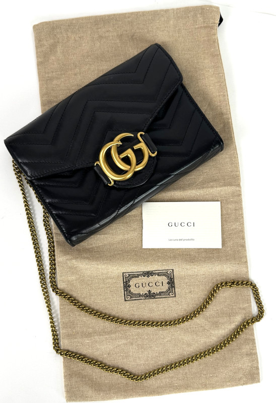$1,800 Gucci Auth Black Leather GG Marmont Mini Bag Wallet Clutch Crossbody