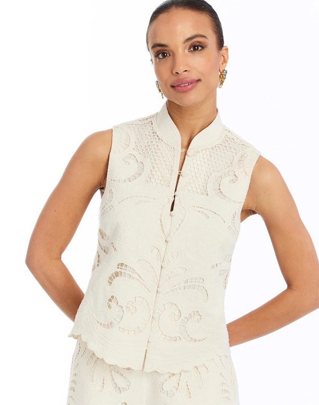 Mestiza New York Bora Bora Top Ivory Lace Button Front Blouse Size M -OG $295