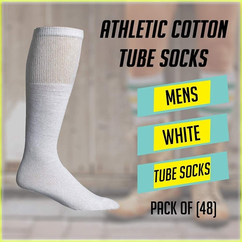 Unisex Wholesale Bulk Cotton Tube Socks,(48 Pk White,Mens 10-13(Shoe Size 7-12) gallery