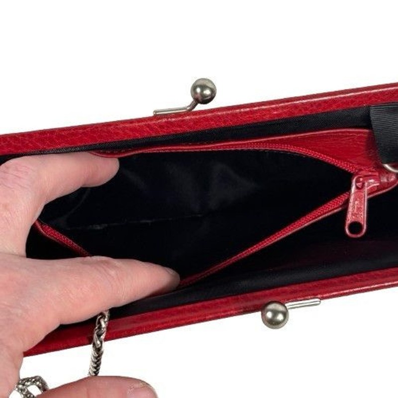 Brighton Red Pebbled & Croc Leather Crossbody Evening Bag Clutch Chain Strap gallery