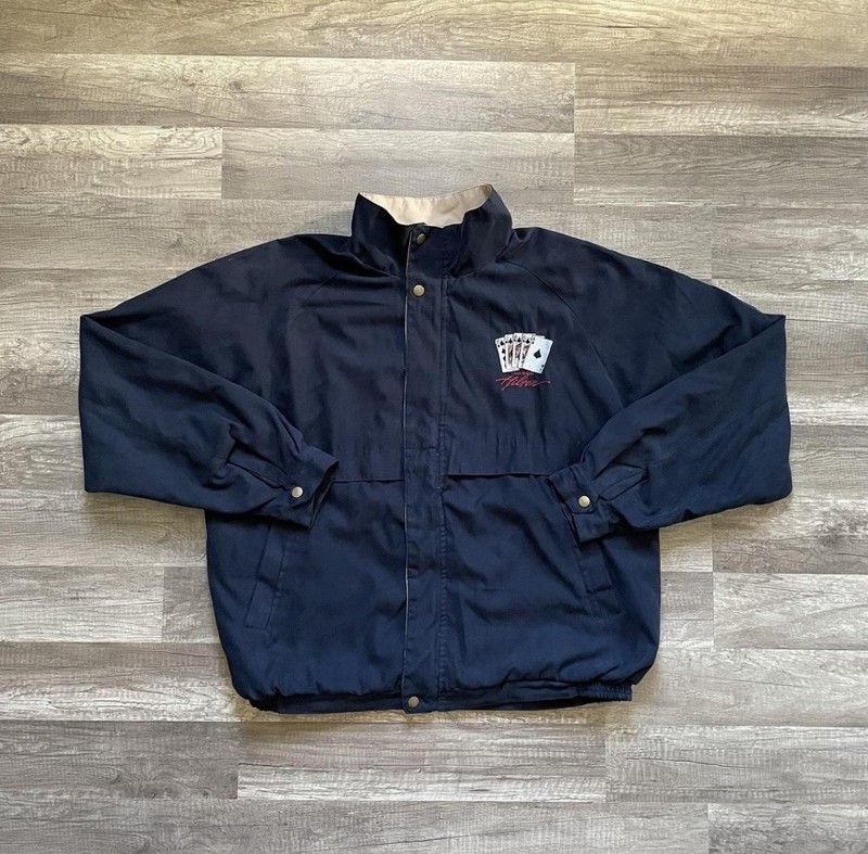 Hilton Men’s M Navy Cotton Jacket Lined Snap Front Stand-Up Embroidered Logo