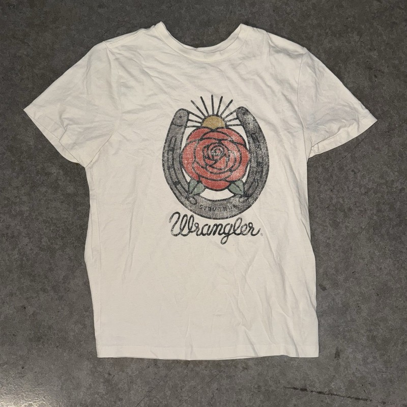 Wrangler Women’s Small Rose Horseshoe Graphic T-Shirt White Western Boho Tee