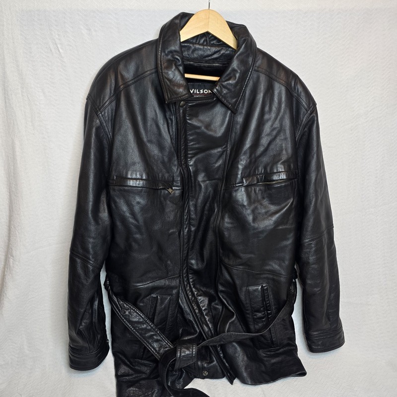Wilsons Men’s Black Belted Zip Jacket Biker Lined Mid-Length Regular XL