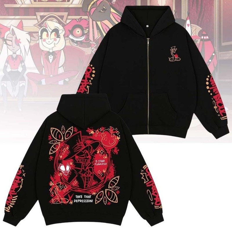 Hazbin Hotel Lucifer Hoodie, Lucifer Morningstar Take That Depression Zip Hoodie