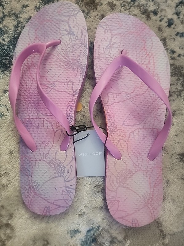 West Loops Women Flower Design Link Flip-flops Size- Large 9-10