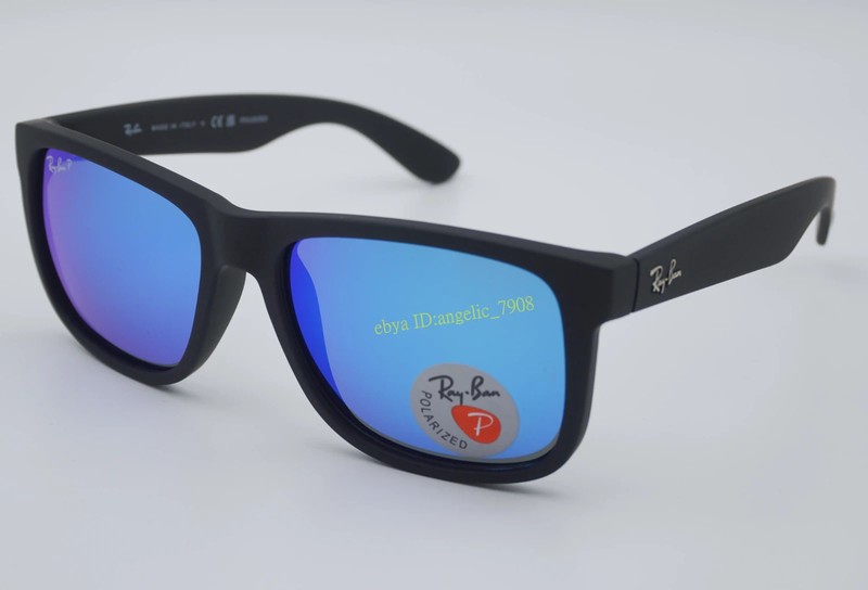 Ray-Ban Justin RB4165 Sunglasses Polarized Blue Lens Matte Black Frame Men 54mm gallery