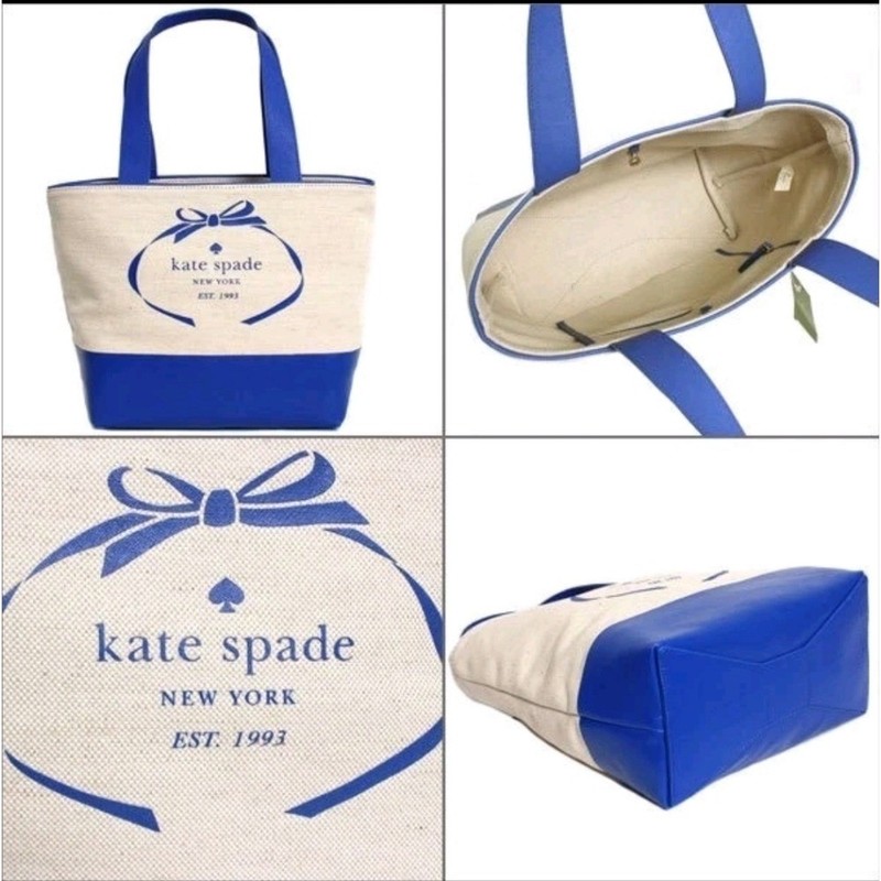 Kate Spade Canvas Tote, Royal Blue, Textured Canvas, Protected Bottom, Clean! gallery