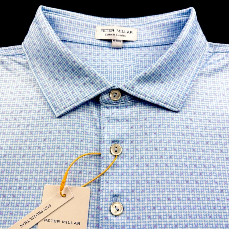 Peter Millar Crown Sport Performance Geometric Diamond Print Polo Blue LRG $115