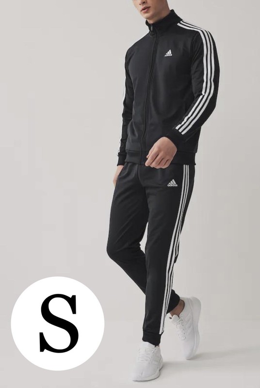 New adidas Men’s Essentials 3-Stripes Track Suit Pants + Jacket GK9651 Black – S