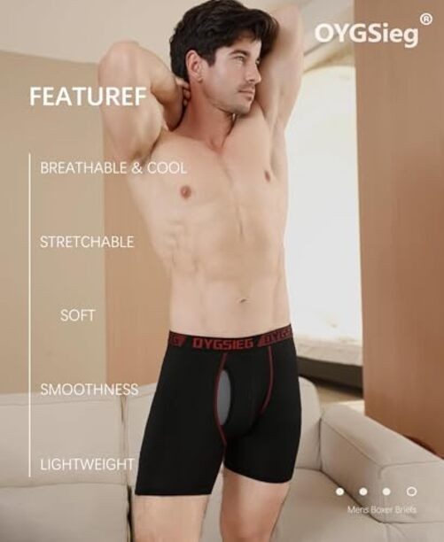 Men's Boxer Briefs,Fly with X-Large Regular-6‘’ Inseam Regular Leg - Black*5 gallery