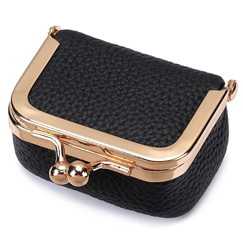 Genuine Leather for Women Mini Jewelry Box Coin Purse with Kiss Lock Mini Wallet