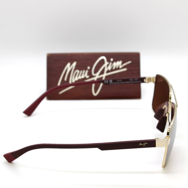 NEW Maui Jim PIHA Polarized Sunglasses Shiny Gold Burgundy Dual Mirror DGS621-16 gallery