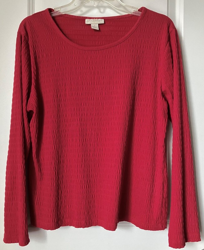 Appleseed’s Long Sleeve Red Boat Neck Textured Crinkle Shirt Top Large