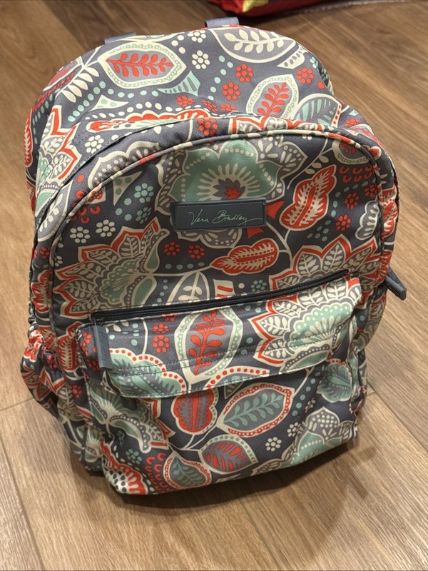 Vera Bradley Lighten Up Campus Backpack Padded Laptop Nomadic Floral Gray Orange