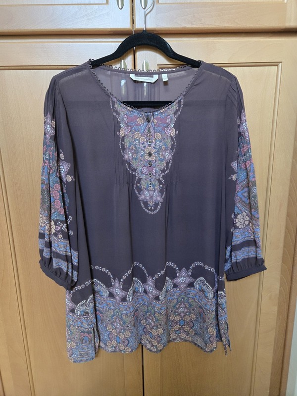 Soft Surroundings Woman’s Sheer Boho Style Brown W/Paisley Print Tunic Size L